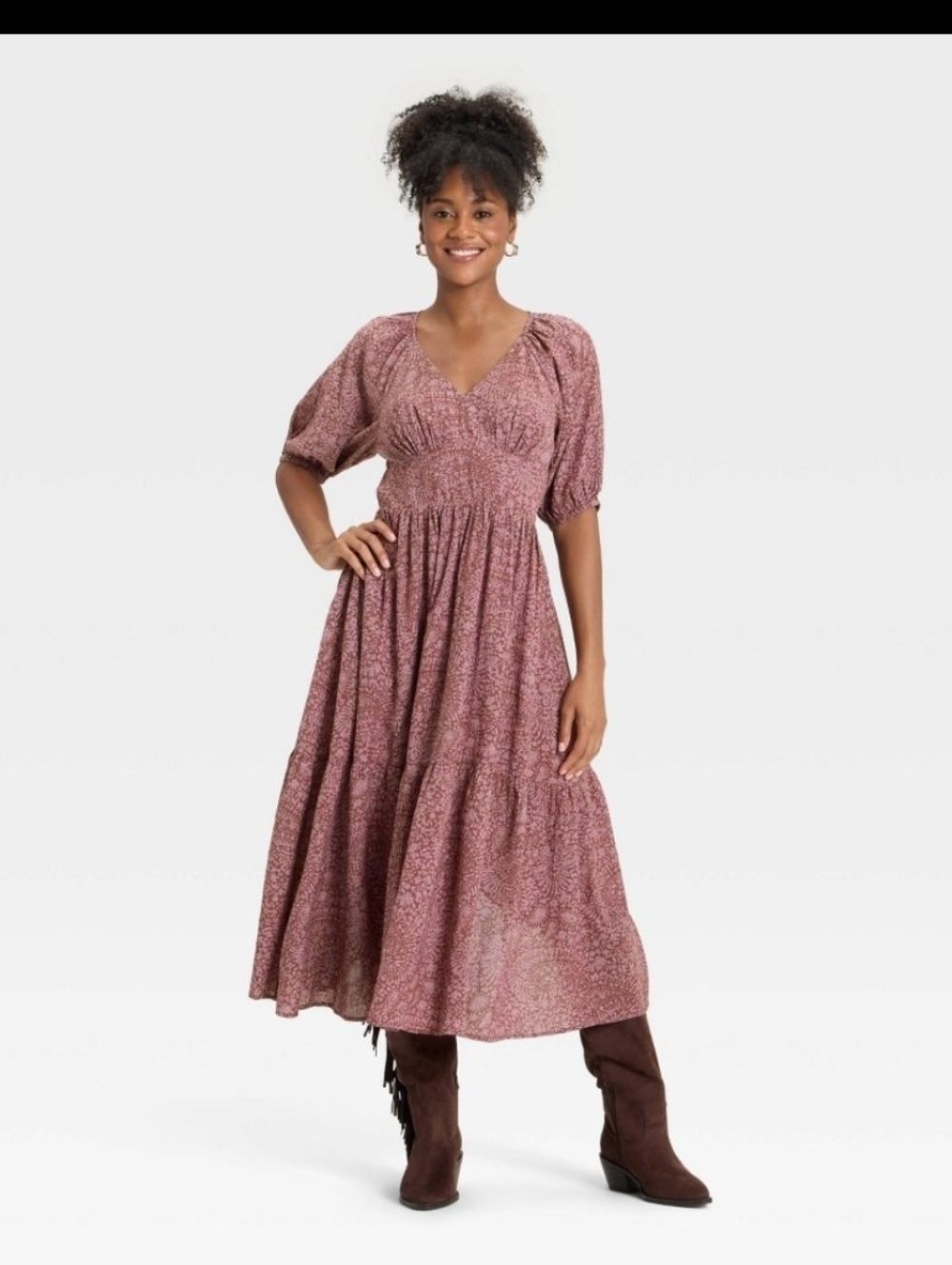 Universal Thread Women's Puff Elbow Sleeve Maxi A-Line Dress Size L